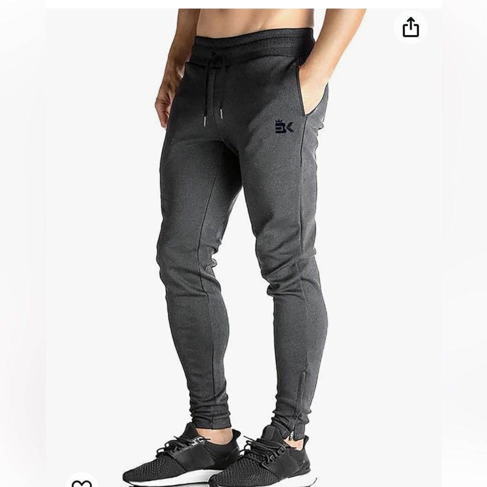 BROKIG Mens Zip Joggers Pants Slim Fit with Pockets, Large